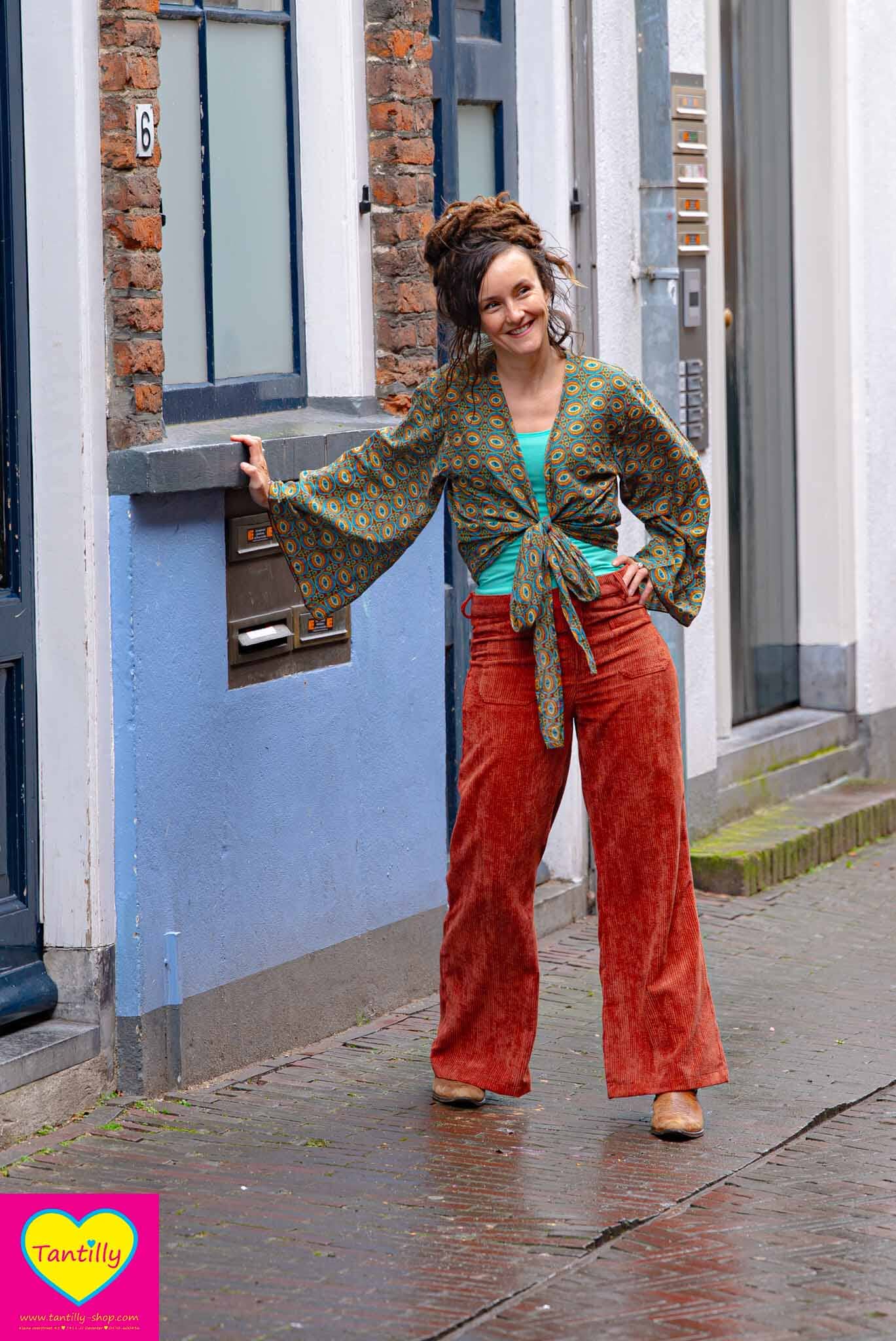 Stretch Twisted wrap top Velvet- romantic flowers- made by Tantilly