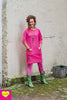 Hilde dress - new plain retro model- pink Three quarter sleeves Tantilly 