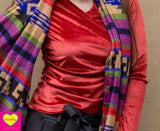 Velvet stretch wrap top - lange mouwen- roestrood Twisted top Tantilly 