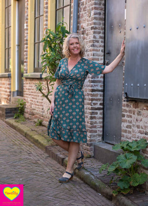 Flamenco overslag jurkje rayon - retro bluma zeegroen