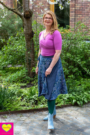 Dubbelzijdige wikkelrok- katoen & paisley -blauwtinten- Happiness in a skirt