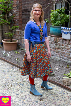 Dubbelzijdige wikkelrok- katoen & jeans- happy retro- Happiness in a skirt
