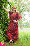Kleurrijke kaftan- 100% katoen- 1 maat- oranje- roodtinten Tantilly 