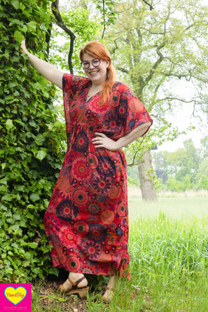 Kleurrijke kaftan- 100% katoen- 1 maat- oranje- roodtinten- laatste stuk!