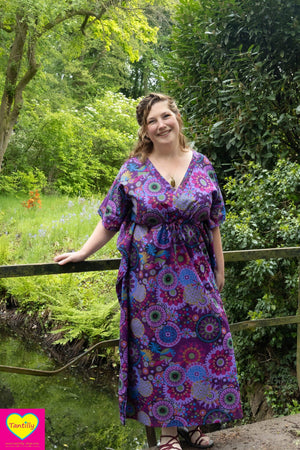 Kleurrijke kaftan- 100% katoen- 1 maat- paarstinten