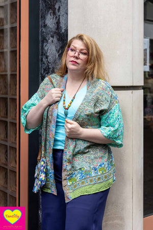 Lyja silk Kimono - sea breeze- handmade patchwork- made by tantilly