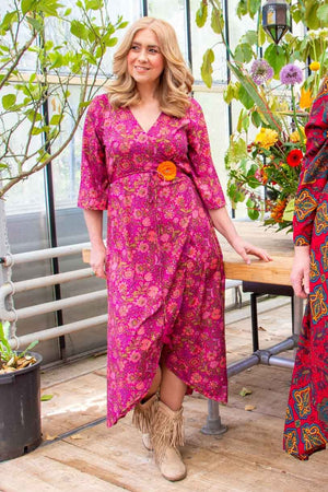Zamora jurk - 3/4 mouw - gemaakt door Tantilly - flowers dragon fruit