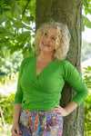 Cotton stretch wrap top - long/short sleeves- new bright green shirt Tantilly 