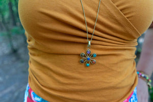 The chakra flower - Gold Brass Necklace jewelry Tantilly 