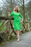Velvet Sporty Dress - Apple Green three quarter sleeves Tantilly 