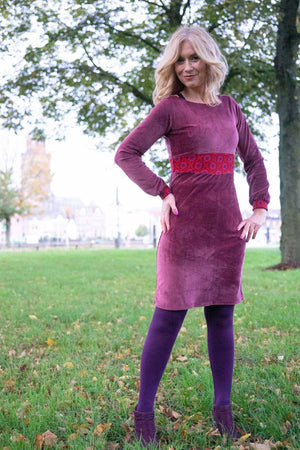 Bibi winter jurk - velours vintage-roze