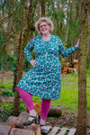 Natasja dress - happy spring retro flowers green- made by Tantilly spring dresses Tantilly 