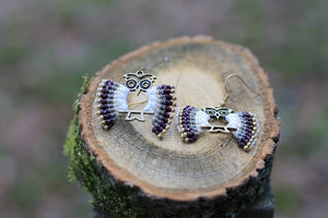 Handmade classic grey owl - Macrame earrings jewelry Tantilly 