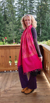 Shanila embroidery handmade scarf - bright pink emb Scarves Tantilly 