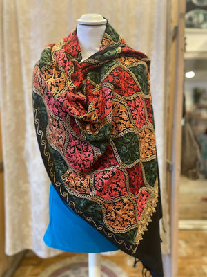 Shanila embroidery handmade scarf - dark blue emb Scarves Tantilly 