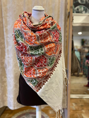 Shanila embroidery handmade scarf - white emb Scarves Tantilly 