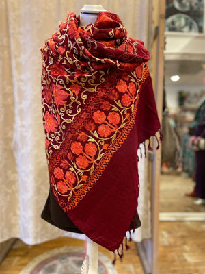 Shanila embroidery handmade scarf - maroon garden Scarves Tantilly 