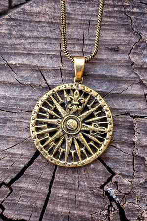 Jean North compass Gold brass necklace jewelry Tantilly 