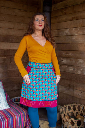 Poppy reversible cotton skirt made by Tantilly- rainbow dots