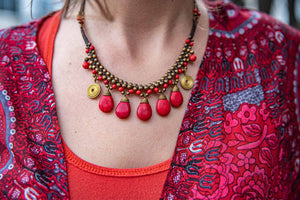 Handmade Gypsy Queen Necklace Beads - red coral jewelry Tantilly 