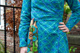 Reversible winter dress- 100% cotton wrap dress - galaxy turquoise retro blue Reversible dress Tantilly 