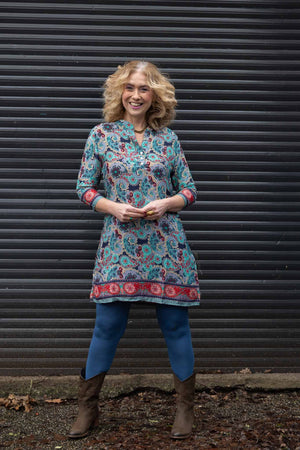 Retro tuniek jurk - blauwe tinten paisley zijdemix