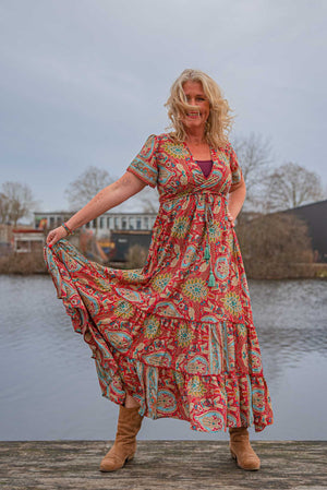 Boho maxi silk dress made by Tantilly - paisley red Every day dress Tantilly 