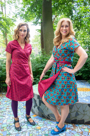 100% katoenen dubbelzijdige overslag jurk - retro summer
