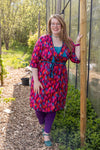 One dress- two sides 100% cotton reversible wrap dress- watermelon feathers Reversible dress Tantilly 