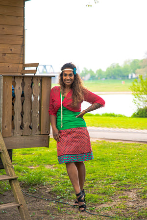 Poppy reversible cotton skirt made by Tantilly- red flower of life