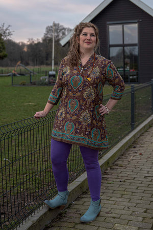Retro tunic dress - made by Tantilly - brown paisley -  silkmix