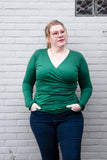 Wrap Top - cotton stretch long sleeves top- forest green shirt Tantilly 