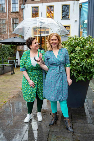 1 jurk- 2 kanten:  100% katoenen dubbelzijdig wrap jurk- green watermelon