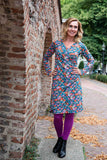 Zoe winter dress - petrol flower power- warm fabric made by Tantilly Made by tantilly tantilly 