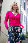 Wrap Top - Cotton stretch- fuchsia pink - long sleeves shirt Tantilly 