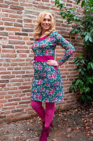 Peggy winter dress-  romantic flowers- happy warm dress- made by Tantilly