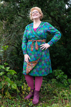 Reversible winter dress- 100% cotton wrap dress -vintage forest Reversible dress Tantilly 