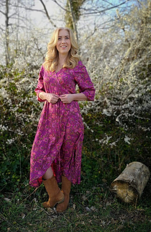 Zamora dress - 3/4 sleeves - made by Tantilly - spring flowers dragon fruit